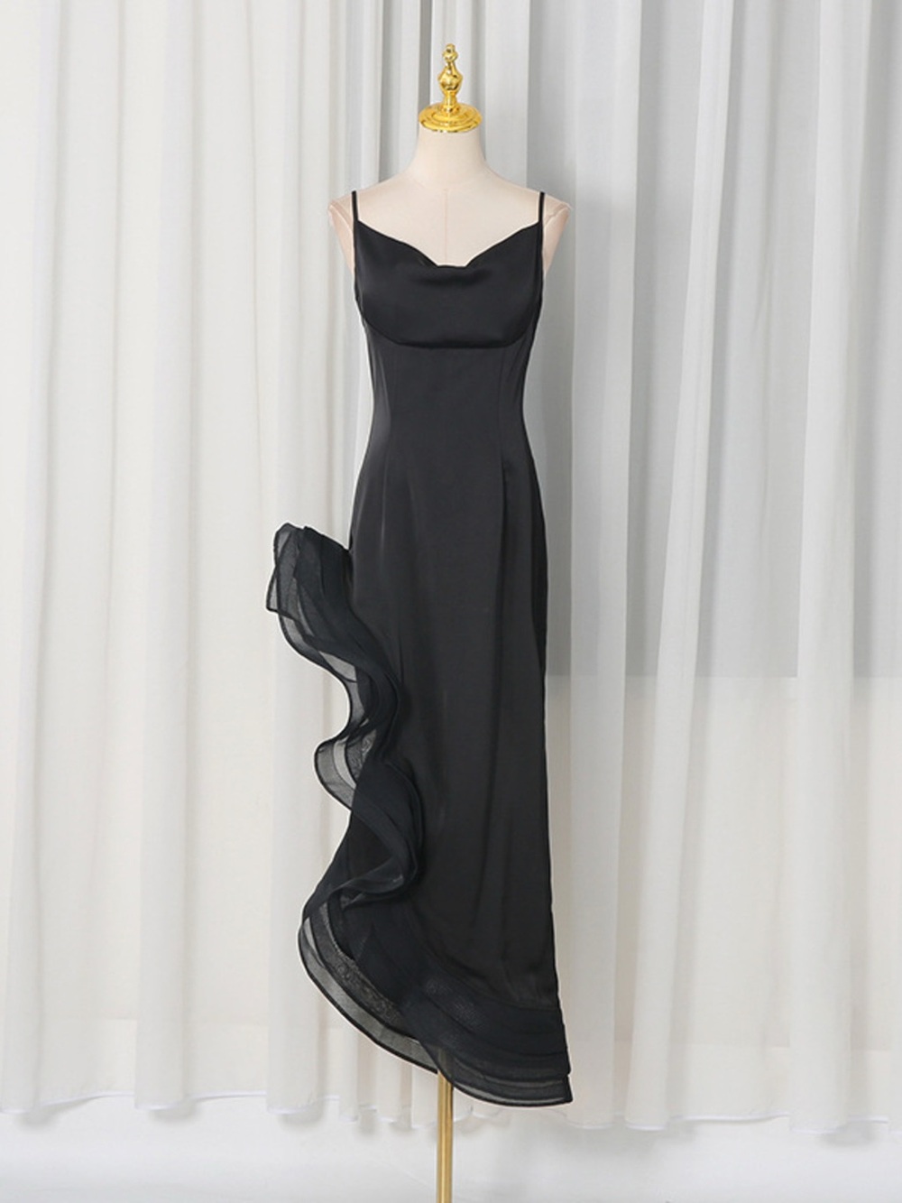 Spaghetti Strap Ruffle Slit Maxi Dress - Picture 4 of 16